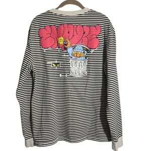 Empyre Bad Cat Microstripe Black sriped Long Sleeve Shirt Top sz LG